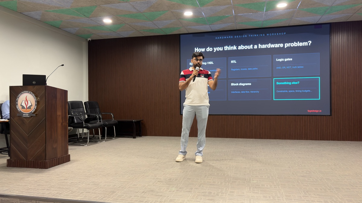 Palash Khandale leading the Hardware Design Thinking workshop